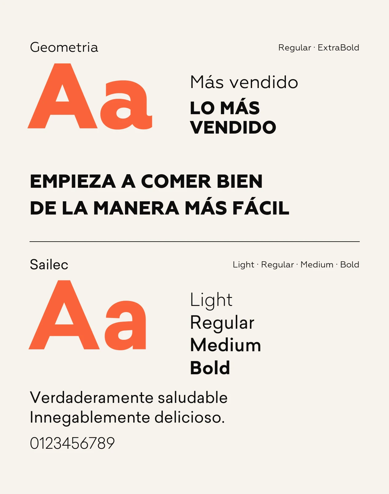 Muestra de la letra de la tienda: Sailec en cuatro pesos y Geometria en dos.